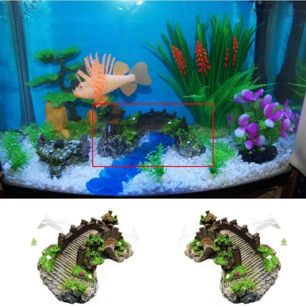 Aquarium Bridge Ornamentfish Tank Landscape Decor Resin Fish Arch Pavilion Tree Garden Decorations