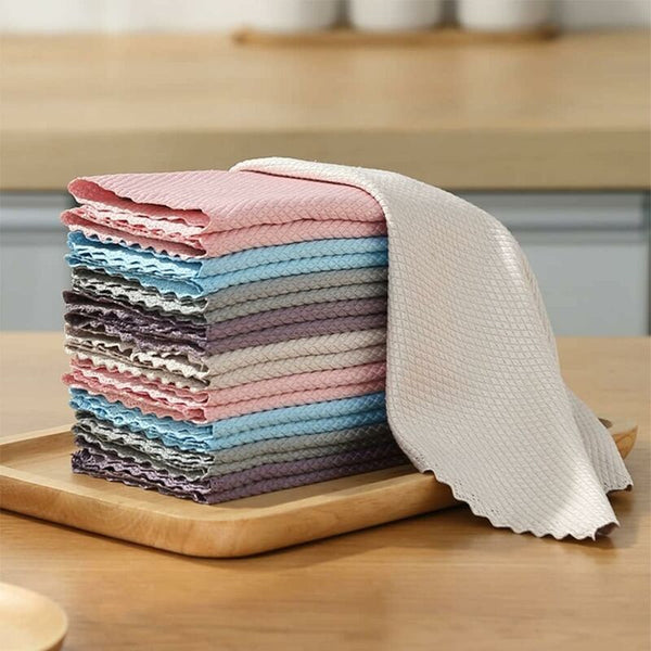 Microfiber Cleaning Cloths 10 Fish Scale 25X25cm Eco Friendly Reusable Towel For Kitchen Glass Car Cleaning Towels & Cloths