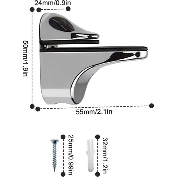2 Piece Glass Shelf Bracket Support For 5 21Mm Thickness Wood/Glass Shelves Braces & Brackets
