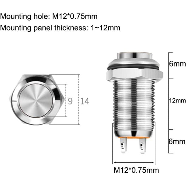 4 Pcs 12Mm 3A 12V/24V/125V/250V Ac Self Locking Waterproof Push Button Switch Nickel Plated Copper On Off Switch Accessories