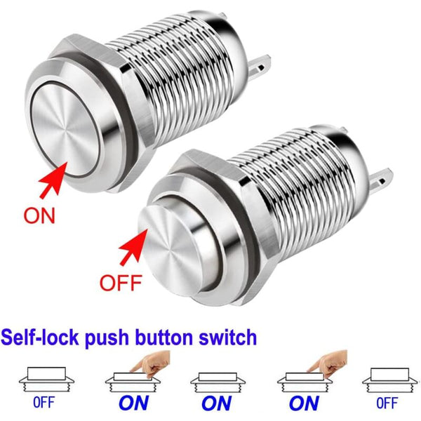 4 Pcs 12Mm 3A 12V/24V/125V/250V Ac Self Locking Waterproof Push Button Switch Nickel Plated Copper On Off Switch Accessories