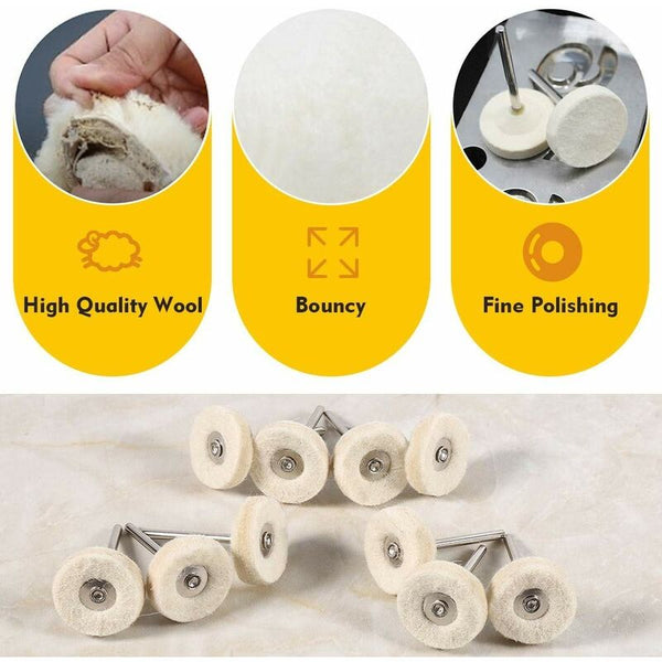 10 Pcs Polishing Wheel 25Mm Wool Felt Buffing Wheels Drill Grinder Brushes Rotary Tool With Handle Buffers & Polishers