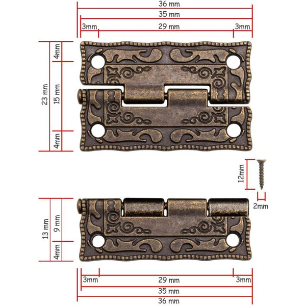 6 Pcs Mini Metal Hinges Vintage Style 36X23mm For Cabinets & Furniture Door Hinges