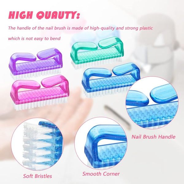 Handle Nail Brushes 4 Pcs Plastic Cleaning Scrub For Nails Manicure & Pedicure Tools & Kits