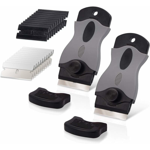 2 Pcs Ceramic Hob Scraper With 10 Plastic Scrapers + Metal Blades For Removing Labels Black Other Hand Tools