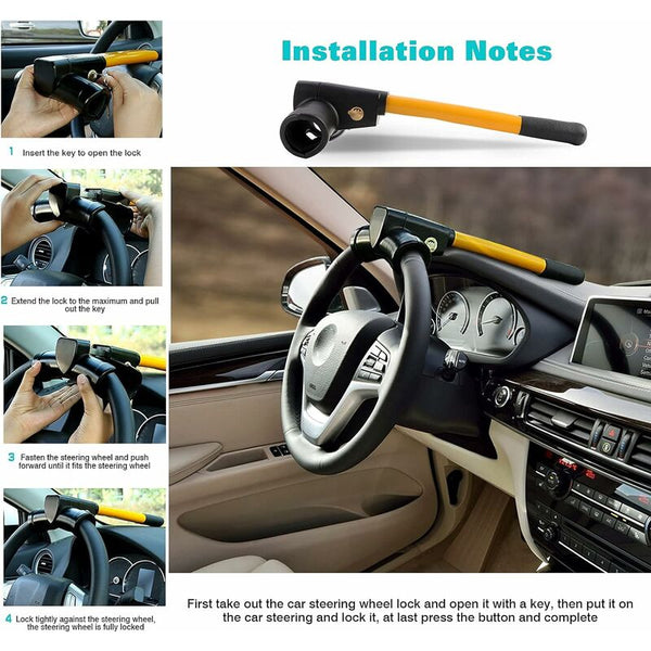 Retractable Car Steering Wheel Lock Heavy Duty T Bar Universal Clamp With 2 Keys For Cars Trailers Steering Wheels & Horns