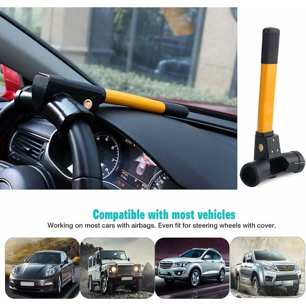 Retractable Car Steering Wheel Lock Heavy Duty T Bar Universal Clamp With 2 Keys For Cars Trailers Steering Wheels & Horns