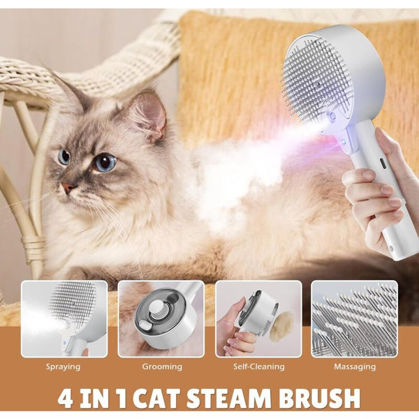 Cat Steam Brush 4 In 1 Self Cleaning With Water Tank For Pet Grooming