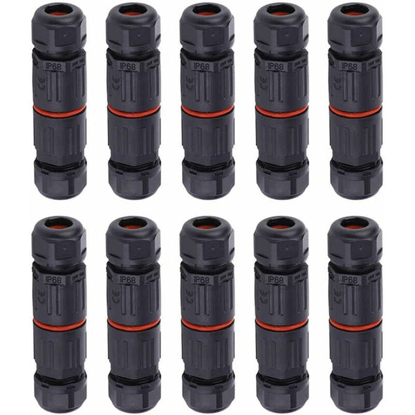 Whpps 10 Pcs Ip68 Waterproof Straight Connector Junction Box Electrical Wire Cable 3 Pin Outdoor Plug Socket Wire & Cable Connectors