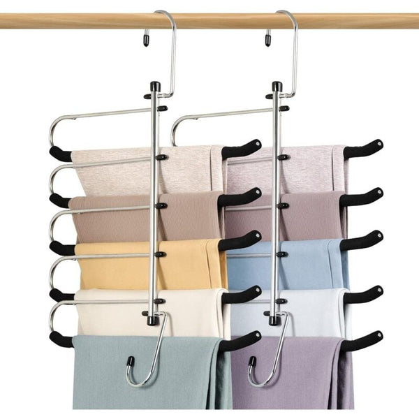 2 Pack Space Saving Hangers Non Slip Trouser With Foam Padded Swing Multi Layer Organizer And Clothes Hangers