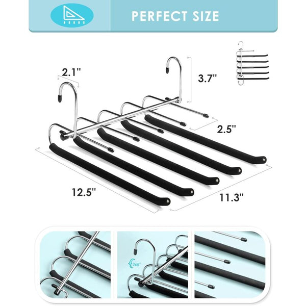 2 Pack Space Saving Hangers Non Slip Trouser With Foam Padded Swing Multi Layer Organizer And Clothes Hangers