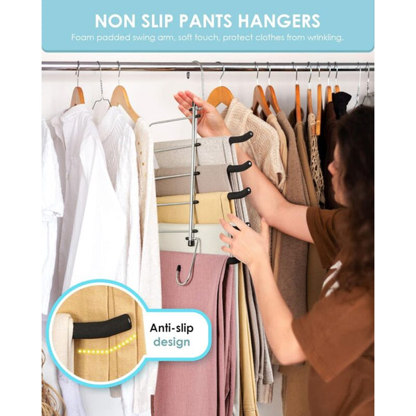 2 Pack Space Saving Hangers Non Slip Trouser With Foam Padded Swing Multi Layer Organizer And Clothes Hangers