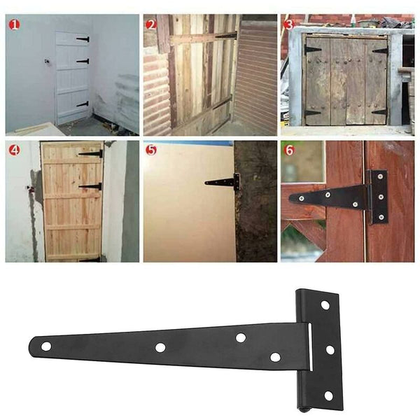 6 Pack 10Cm T Shaped Hinges Heavy Duty Forged Steel Black Door Hinges