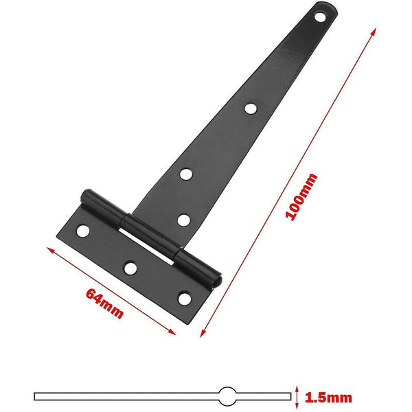 6 Pack 10Cm T Shaped Hinges Heavy Duty Forged Steel Black Door Hinges