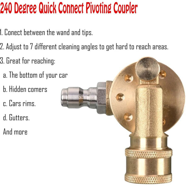 Daily Swivel Coupler Tool For Pressure Washer Tips Gutter Cleaner Attachment 1/4 Inch Quick Disconnect 240 Degree 4500 Pressure Washer Parts