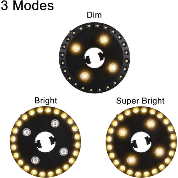 Patio Umbrella Light Warm White 3 Brightness Modes 28 Led Lights At 200 Lumens 4 Aa Batteries Operated For Patio Umbrellas