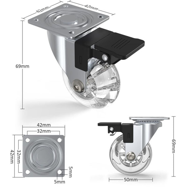 4 Pack Furniture Casters With Brakes 360 Swivel 600Kg Capacity Floor Protection Castor Wheels