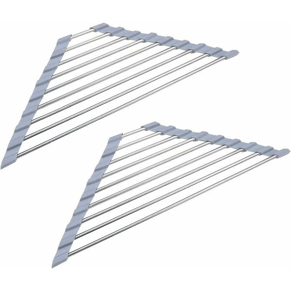 2 Pack Stainless Steel Foldable Triangular Drainer Rack For Kitchen Sink Non Slip Grey Colanders Strainers & Sifters