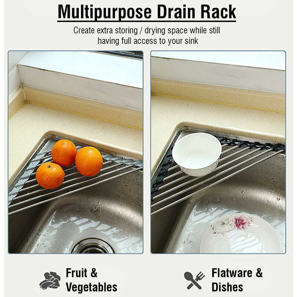 2 Pack Stainless Steel Foldable Triangular Drainer Rack For Kitchen Sink Non Slip Grey Colanders Strainers & Sifters