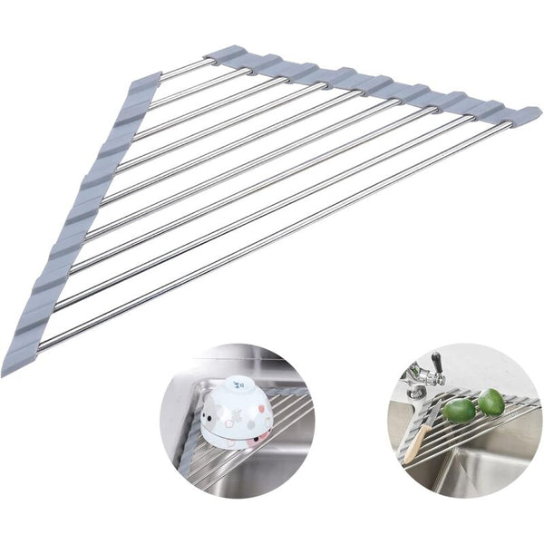 2 Pack Stainless Steel Foldable Triangular Drainer Rack For Kitchen Sink Non Slip Grey Colanders Strainers & Sifters