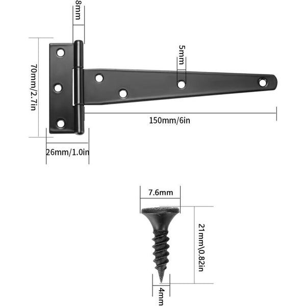 4 Pack Hinges Black Barn Door Stainless Steel Flat For Gates Closet 6 Inch Door Hinges