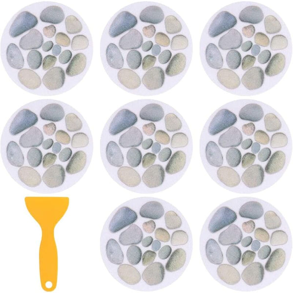 8 Pcs Round Bathtub Stickers Diameter 15Cm Stone Pattern Bathroom Background With Scraper For Other Bathroom Accessories