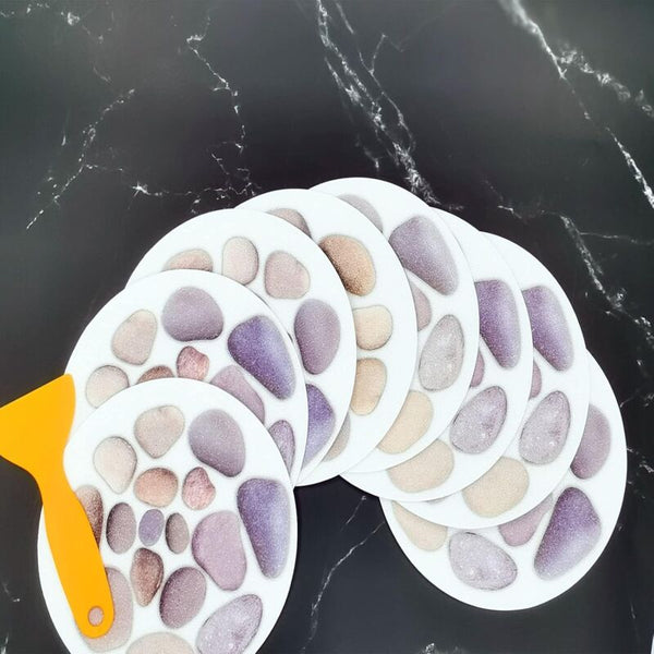 8 Pcs Round Bathtub Stickers Diameter 15Cm Stone Pattern Bathroom Background With Scraper For Other Bathroom Accessories