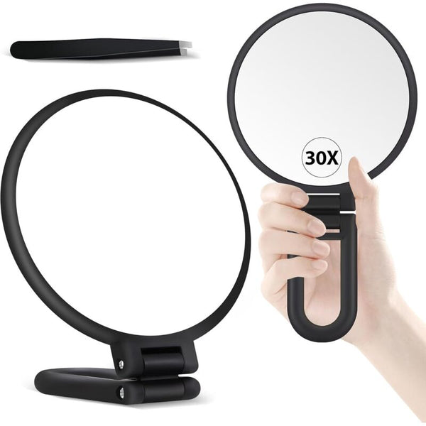 30X Magnifying Hand Mirror With Handle Double Sided 1X/30X Travel Makeup Mirrors