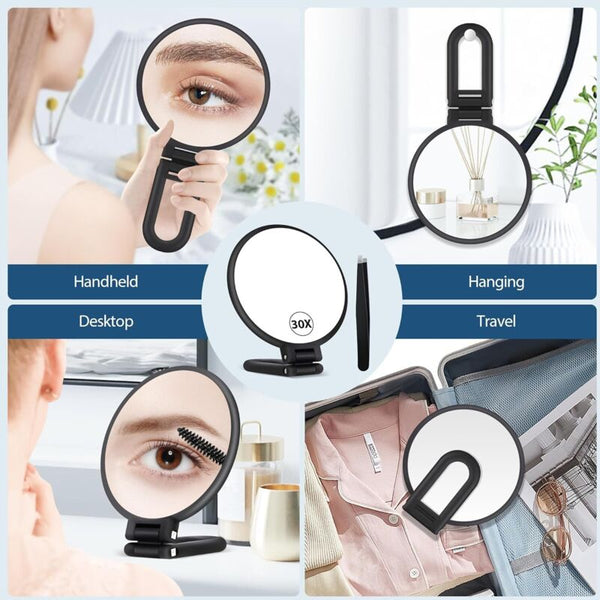 30X Magnifying Hand Mirror With Handle Double Sided 1X/30X Travel Makeup Mirrors