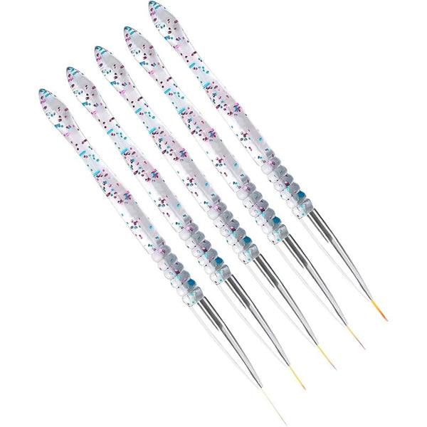 5 Pcs 7/9/11/15/20Mm Nail Art Brush Set Acrylic Crystal Liner Nylon Head Tools For Diy Design 2D Nail Art Design