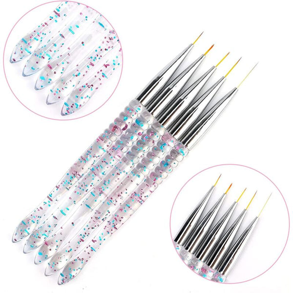 5 Pcs 7/9/11/15/20Mm Nail Art Brush Set Acrylic Crystal Liner Nylon Head Tools For Diy Design 2D Nail Art Design