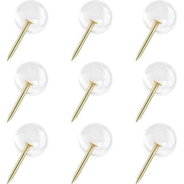 150 Pcs Large Size 9.5Mm Gold Push Pins Round Head Steel Thumb Tacks With Clear Plastic Crafting Tools
