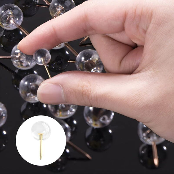 150 Pcs Large Size 9.5Mm Gold Push Pins Round Head Steel Thumb Tacks With Clear Plastic Crafting Tools