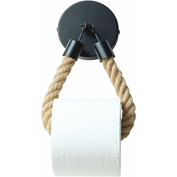 Toilet Paper Holder Hemp Rope Towel For Bathroom And Kitchen Roll (Black) Toilet Paper Holders & Storage