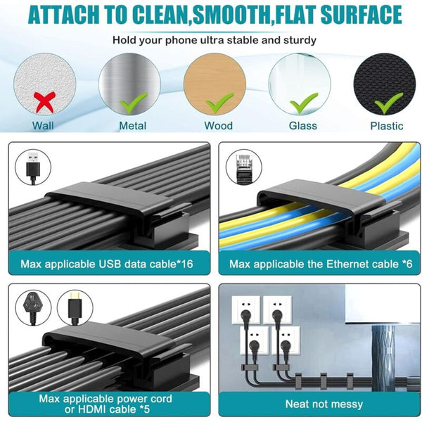 10 Pcs Self Adhesive Cable Management Holder Durable Clips For Tv Laptop Ethernet Home Office (Black) Cable Cleats Clamps & Ties