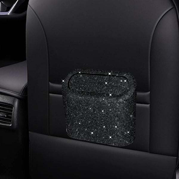 Car Mounted Diamond Encrusted Trash Can Storage Bucket Hanging Bag Creative Mini Storage Bins & Baskets