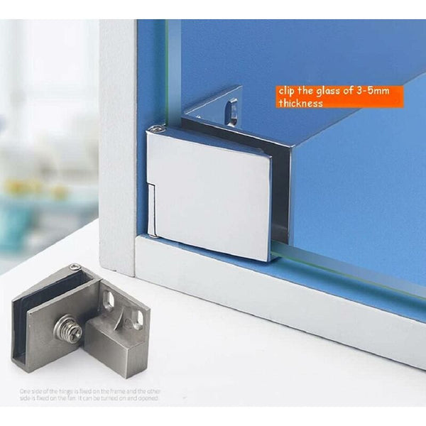 Pair / Frameless Glass Door Hinge Wine Cabinet Showcase Side Mounted Embedded (Silver) Door Hinges