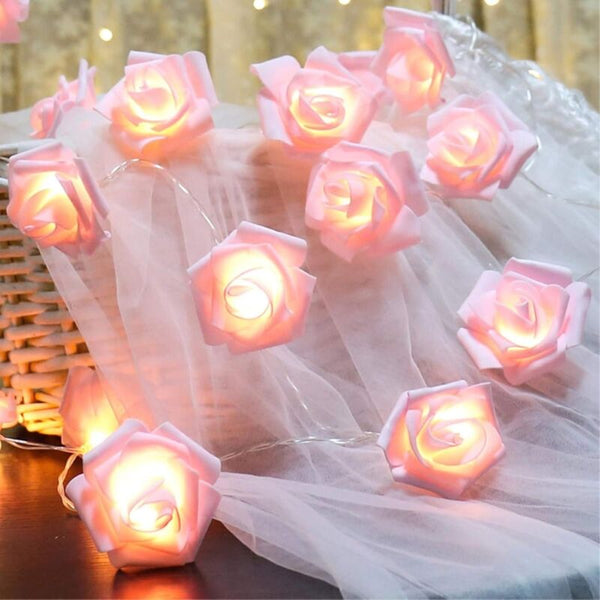 Battery Operated Led Pink Flowers Pattern Diameter 6Cm Pe (Polyethylene). 3M 20Led String Lights