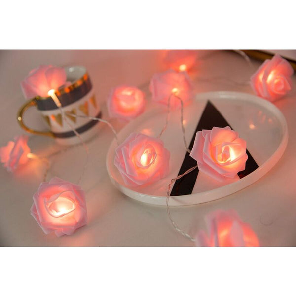 Battery Operated Led Pink Flowers Pattern Diameter 6Cm Pe (Polyethylene). 3M 20Led String Lights