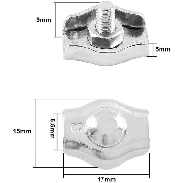 20 Pcs Wire Rope Clips Steel Cable Clamp M3 For 1.5Mm 3Mm Stainless Cable Cleats Clamps & Ties
