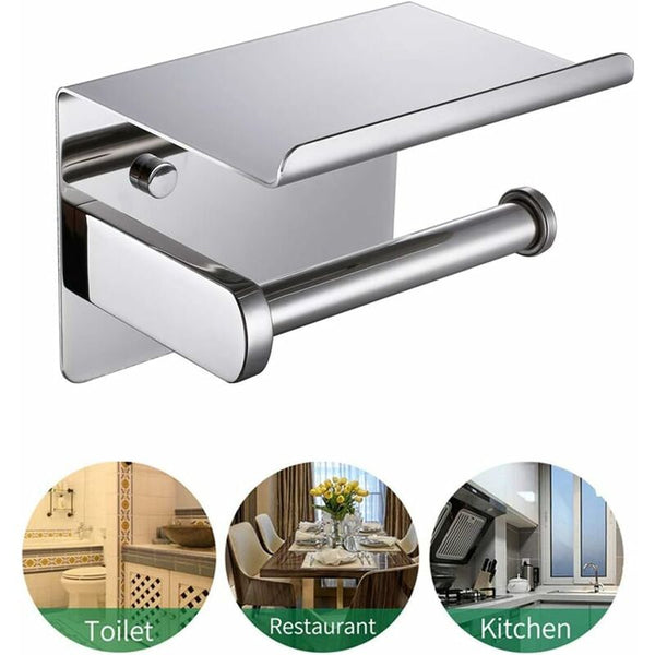 Toilet Paper Holder Sus 304 Stainless Steel Polished Chrome Modern With Phone Shelf Bathroom Toilet Paper Holders & Storage