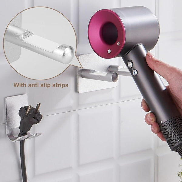 Universal Hair Dryer Holder Stainless Steel No Drilling Wall Mount Stick On Hair Dryers