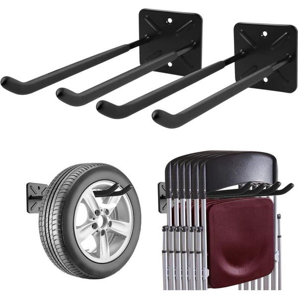 Garage Hooks Wall Mounted Coat Rack Shed Organizer Heavy Duty Tool Storage Utility For (2 Racks & Hooks