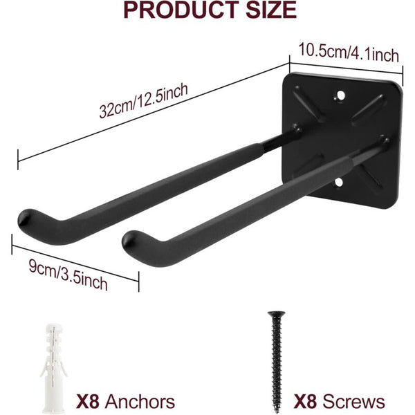 Garage Hooks Wall Mounted Coat Rack Shed Organizer Heavy Duty Tool Storage Utility For (2 Racks & Hooks