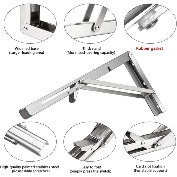 250Mm Folding Wall Shelf Pcs Stainless Steel Bracket Garage Support Frame Heavy Duty For Braces & Brackets