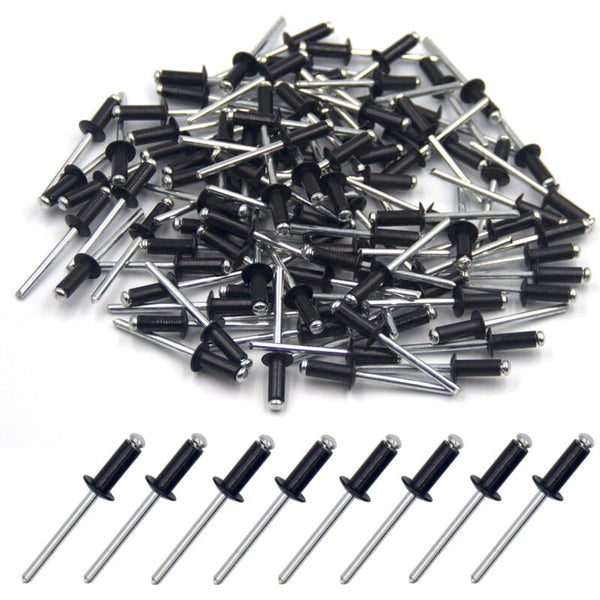 100 Pcs 4.8 X 12Mm Aluminum Blind Rivets Open End Pop Pack Of (Black) Solid Rivets