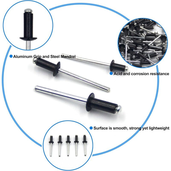100 Pcs 4.8 X 12Mm Aluminum Blind Rivets Open End Pop Pack Of (Black) Solid Rivets