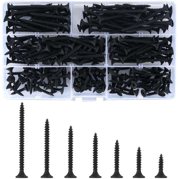 220 Pcs M3.5 Black Self Tapping Wood Screws For Drywall & Furniture Screws & Bolts