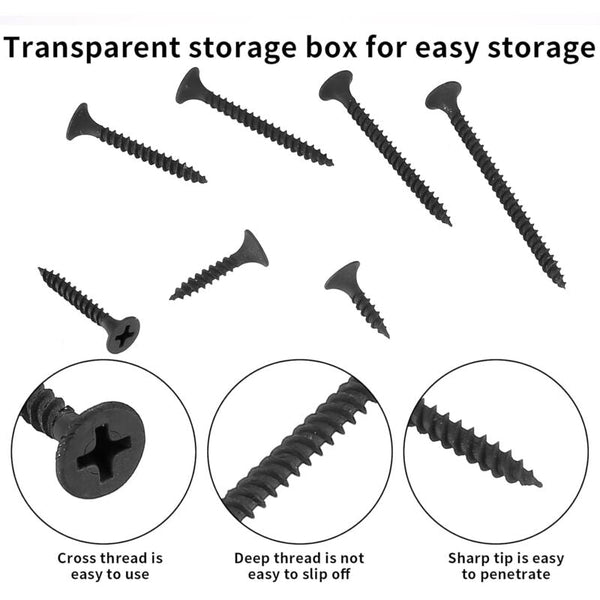 220 Pcs M3.5 Black Self Tapping Wood Screws For Drywall & Furniture Screws & Bolts