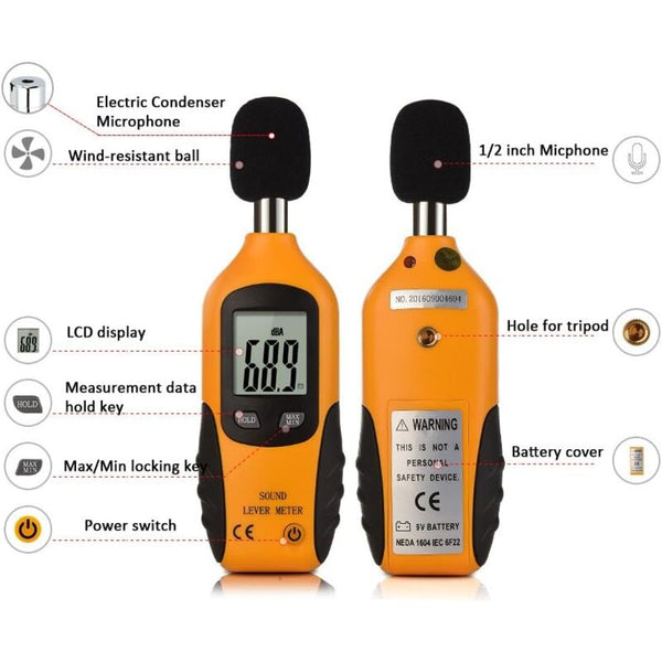 Sound Level Meter 40 130Dba Professional Decibel With Backlit Display (9V Battery Included) Sound Level Meters